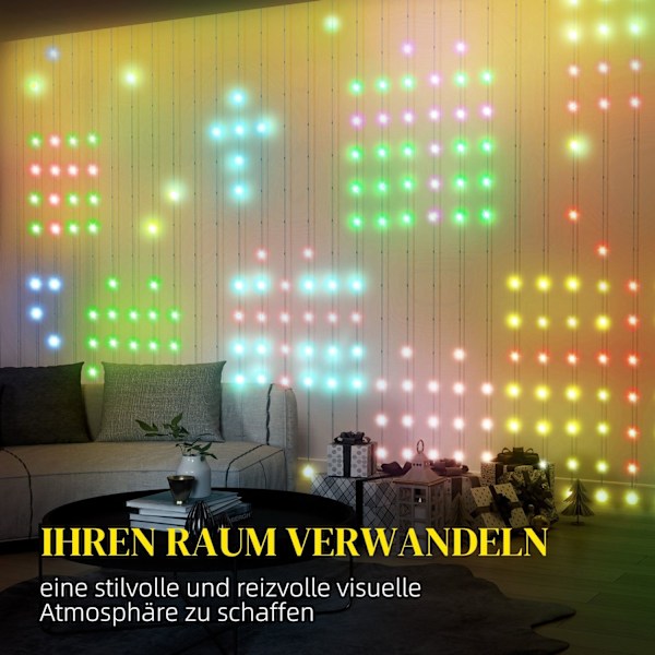 Rootz -gardin med 400 LED -lys - strenglamper - Dynamisk belysning - Musiksynkronisering - Wi -Fi -kontrol - 300 cm x 300 cm