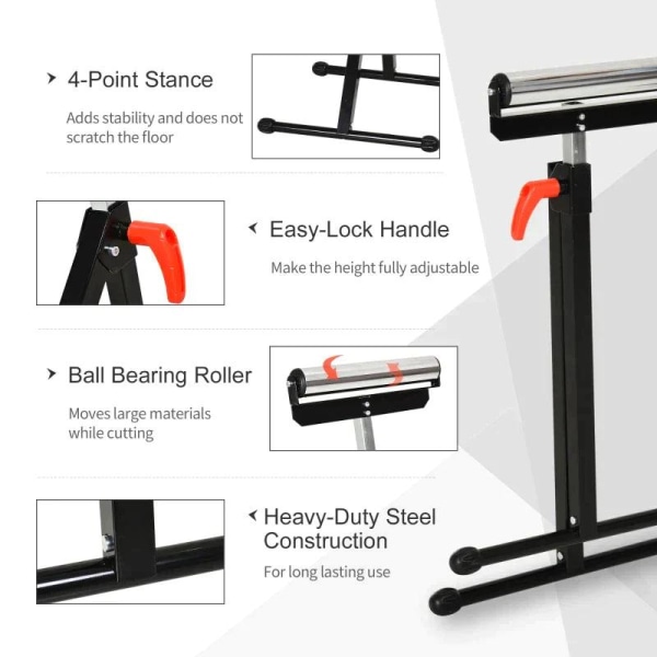 Rootz Roller Stand - Roller Support - Justerbar Roller Stand - Extra Stand - Support Stand - Metall - Svart - 44 X 50 X 68-110 cm