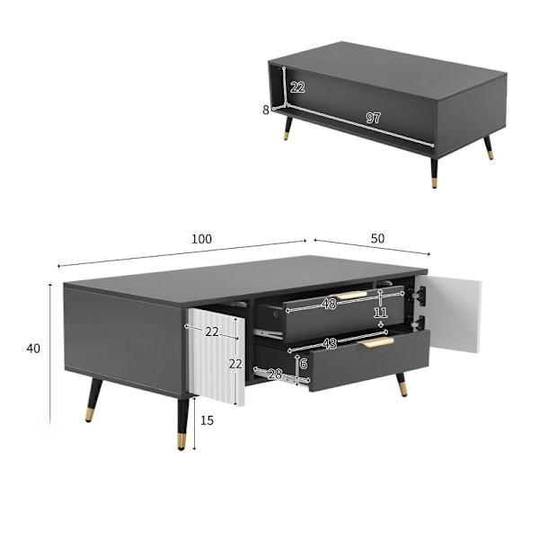 Rootz Modernt soffbord - Modernt bord - Snygga möbler - Gott om förvaring - 100L x 50W x 40H cm