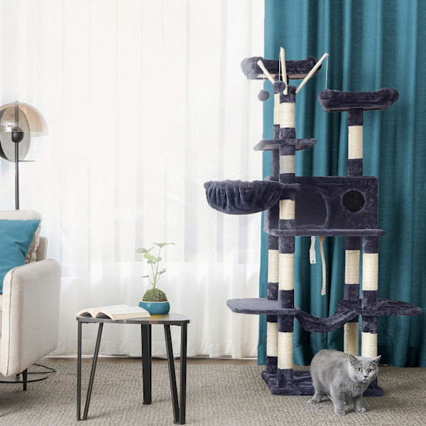 Rootz Cat Scratching Post - Big Cat Tree - Cat Tower på flera nivåer - Plyschöverdrag - 50cm x 50cm x 164cm