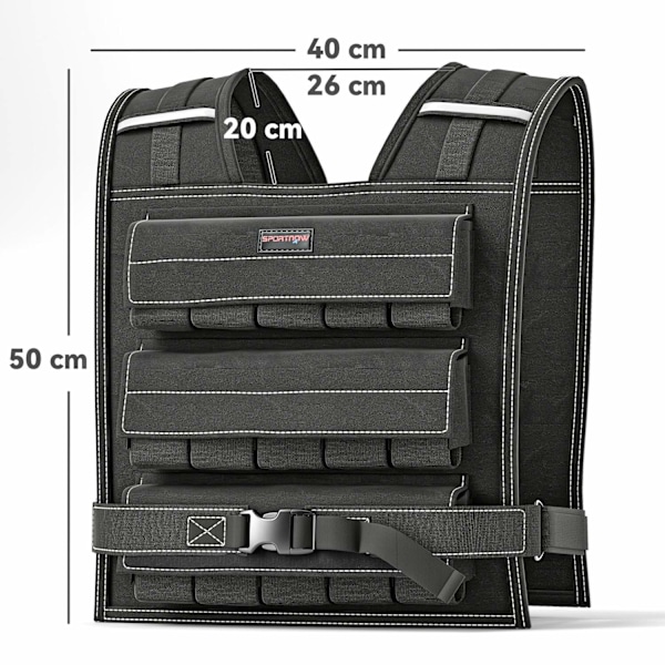 Rootz 15 kg Justerbar vægtet vest - Træningsvest - Vægtvest med stropper - Selv vægtfordeling - 50L x 40W cm