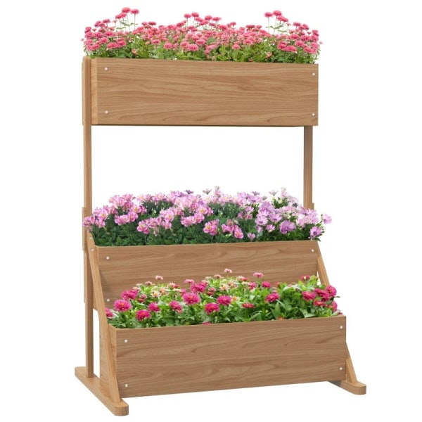 Rootz upphöjd säng - 3 blomlådor - väderbeständig - Dräneringshål - Innerfoder - Naturträ ram - 108 x 80 x 140 cm