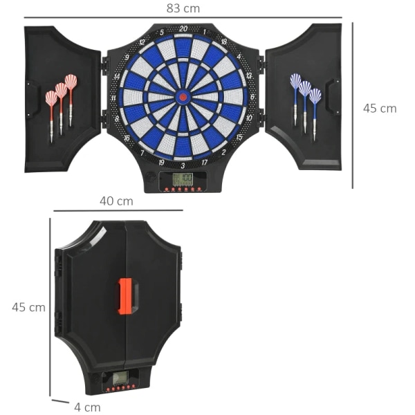 Rootz Dartboard - Elektronisk - 31 spel - För 8 spelare - 2 dörrar - 6 pilar - Ljud - Svart - 83 x 45 x 4 cm