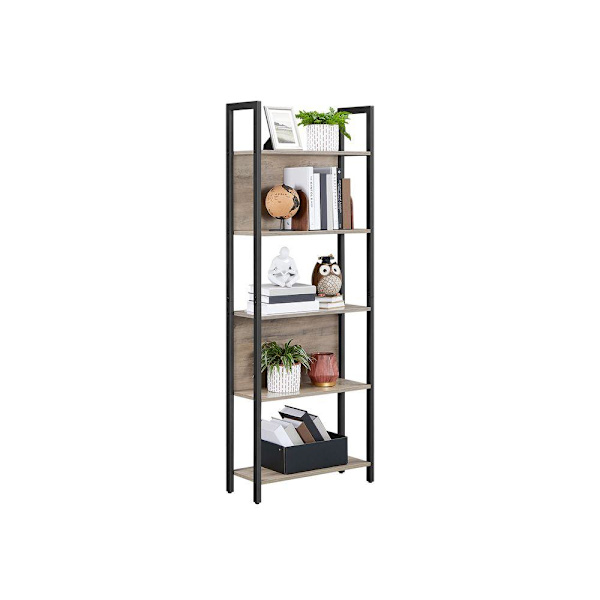 Rootz reol - Fritstående reol - 5 niveauer bogreol - reol - åben reol - hjørne reol - display reol - Greige/sort - 62 x 24 x 165 cm
