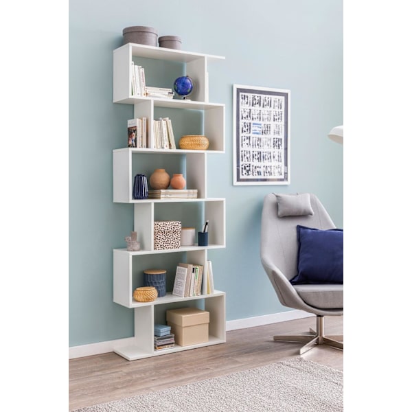 Rootz reol 70 x 23,5 x 190,5 cm hvid - Standhylde 6 rum - Lille design kommode - Moderne arkivhylde Spånplade Fritstående - Opbevaringshylde Åben