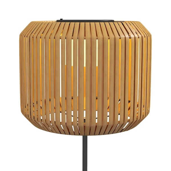 Rootz Havelys - Rattan Udendørs Lys - Solar Havelampe - Automatisk tænding - LED - Vejrbestandig - Metalramme - Sort + Gul - Ø34 x 130cm