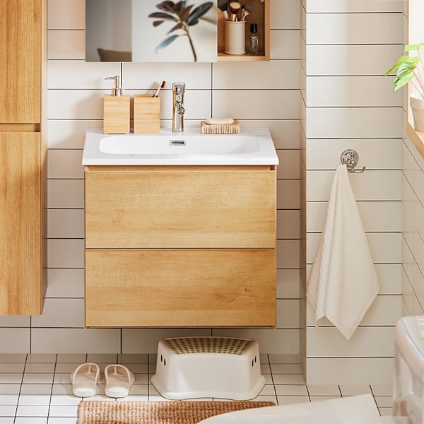 Rootz Badeværelsesvaskenhed - Vanity Cabinet - Badeværelsesopbevaring - Vægmonteret - Antirot -design - 61x54x46cm