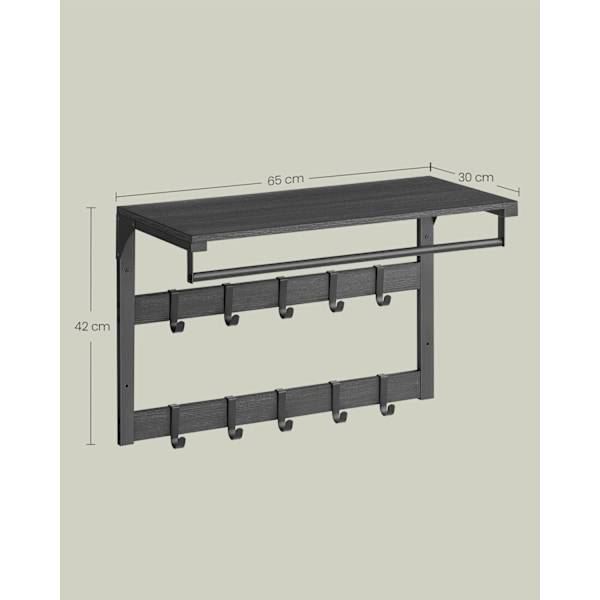 Rootz Wall Garderobe hylde - frakkeholder - opbevaringskroge - Rumbesparende design - 30 cm x 65 cm x 42 cm