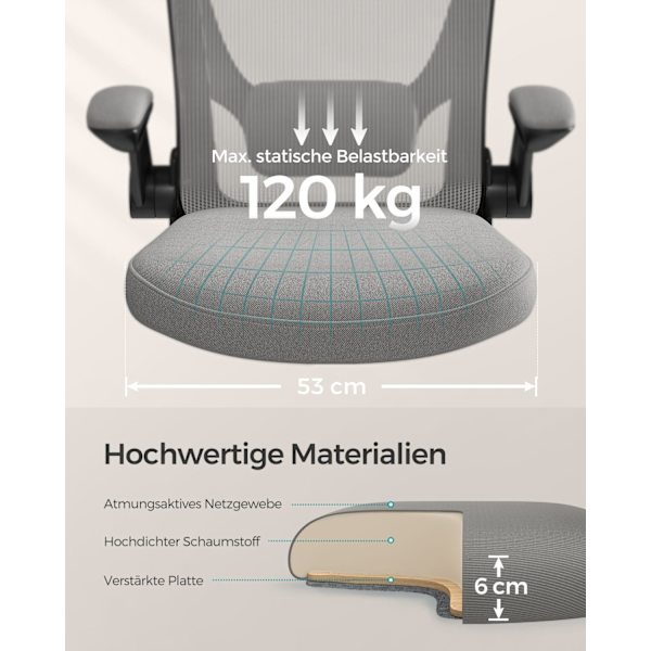 Rootz Ergonomic Dove Grey Kontorsstol - Snurrstol - Justerbar skrivbordsstol - Plast, Skum, Nylon, Stål - Svankstöd - Material som andas - 64cm x 64cm