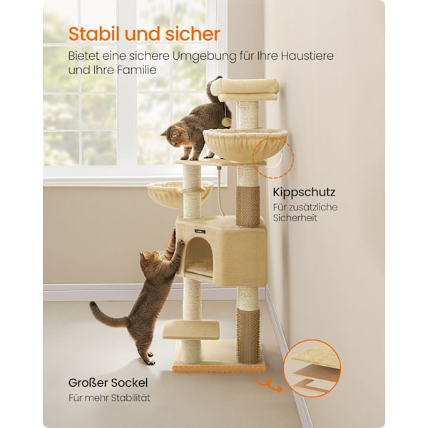 Rootz Cat Tree Tower - Skrapstolpe - Cat Scratcher - Spånskiva plysch - Idealisk för flera katter - 50 cm x 50 cm x 160 cm