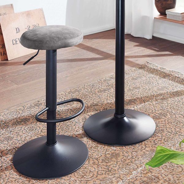 Rootz barpall grå mockapall utan ryggstöd 58 - 79 cm - Kökspallstyg - metall 100kg - Design barstol motpall roterande bistropall
