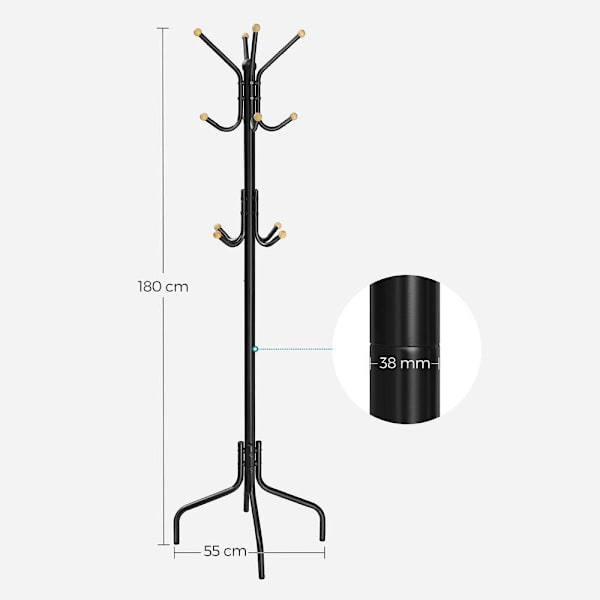 Rootz knagerække - metal knagerække - metal knageholder - knagerække med kroge - moderne hat og knagerække - Minimalistisk knagerække - sort - 55 x 55