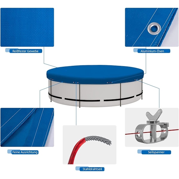 Rootz Pool Cover - Vinterpresenning - Svømmebassinbeskyttelse - Rivefast - Mørkegrå - Støvbeskyttelse - Flere størrelsesmuligheder