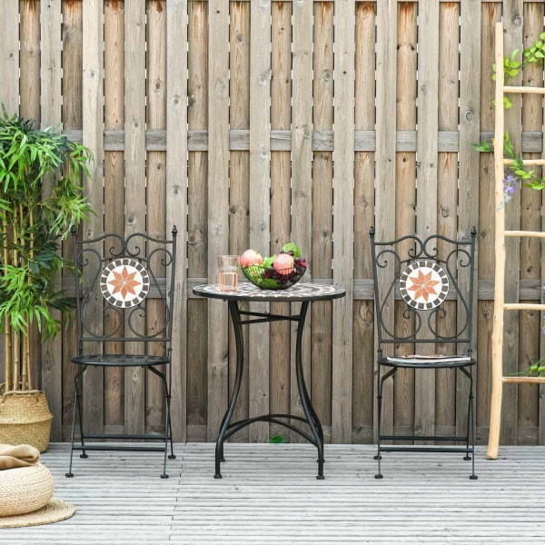 Nancy's Bettendorf Tuinsetgroep - 3-Delig Mozaiektafel - 2 Opklapbare Stoelen - Metaal - Veelfärgad