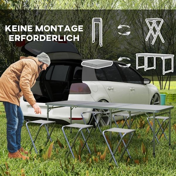 Rootz picknickset hopfällbart bord med stolar - Bärbart matsalsset - Utemöbler - Komfort, hållbarhet, bekvämlighet - 180 cm x 60 cm x 70 cm bord, 32 c
