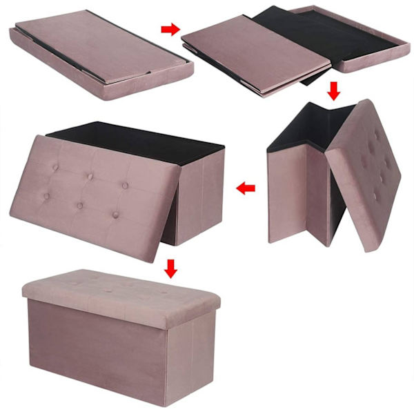 Rootz Velvet Storage Pall - Vikbar ottoman - Stor kapacitet - Elegant design - 76 cm x 38 cm x 37,5 cm