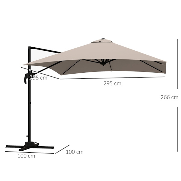 Rootz Cantilever Sunshader - Utomhusparasoler - Rotertabel 360 ° Solskugga - Hållbar aluminium - 2,95L x 2,95B x 2,66 timmar brun