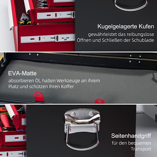 Rootz Tool Box - Låsbar förvaring - 3 lådor Organizer - Slitstarkt stål - Effektiv verktygshantering - 60cm x 26cm x 34cm - Röd+svart