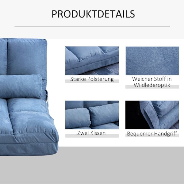 Rootz-lattiavuodesohva - Säädettävä selkänoja - Samettikangas - 2-in-1-design - Erittäin mukava - Kestävä teräsrunko - 102cm x 73cm x 60cm - Sininen