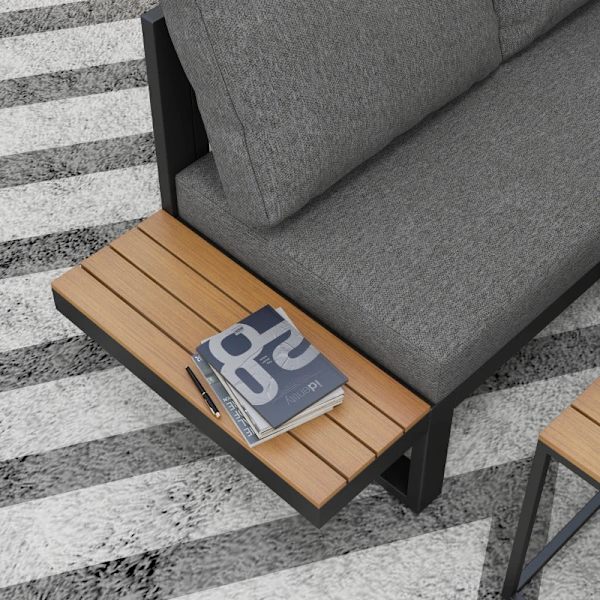 Rootz udendørs siddegruppe - 5-delt Loungemøbler - Havemøbelsæt - Sofabord - Siddehynder - Grå + Natur - 148 cm x 61 cm x 71,5 cm
