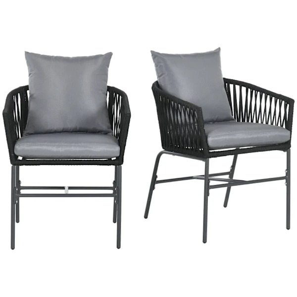 Rootz Trädgårdsstolar - Utomhusstolar - Set med 2 - Boho Design - Sitt- och ryggkuddar - Bekvämt sittskal - Metallram - Stål-polyeten - Mörkgrå - 57W