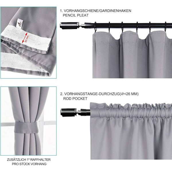 Rootz Premium mørklægningsgardiner - Lysblokerende gardiner - Privatlivsgardiner - 100 % polyester - Termisk isoleret - Energieffektiv - Støjreduceren