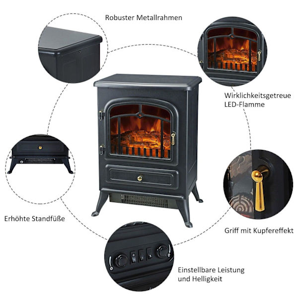 Rootz elektrisk öppen spis - svart - metall, glas - 16,34 cm x 11,02 cm x 21,65 cm