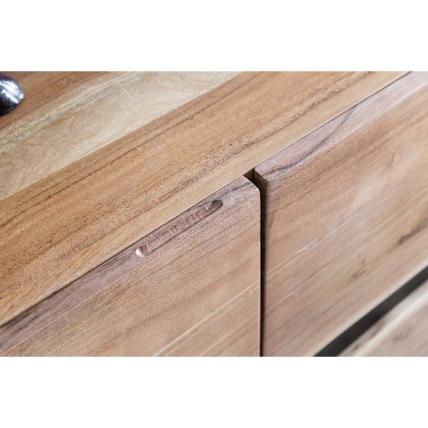 Rootz skænk 148 x 85 x 43 cm massiv træ akacie skænk i naturtrækant - Highboard i landlig stil med 3 døre - Kommode i entre