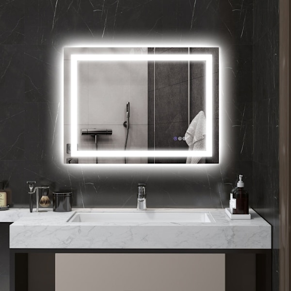 Rootz LED-badrumsspegel - Väggmonterad sminkspegel - Sminkspegel - Justerbar belysning - Anti-dimteknik - 80cm x 60cm x 4cm