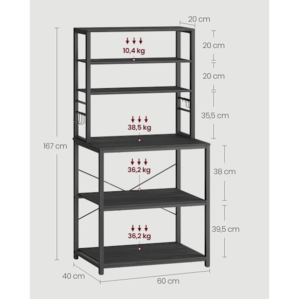 Rootz 3-vånings tårtställ - Cupcakeställ - Dessertdisplay - Spånskiva och stål - Antracitgrå-bläcksvart - 40 cm x 60 cm x 167 cm - 16,1 kg - 10,4 kg M