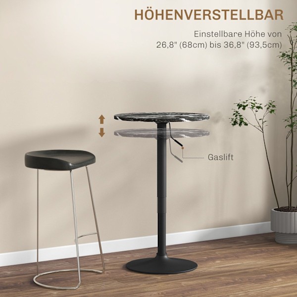 Rootz Marble Look Bar Table - Bistro Table - Højdejusterbar tabel - Rumbesparende design - 60 x 60 x 68-93,5 cm