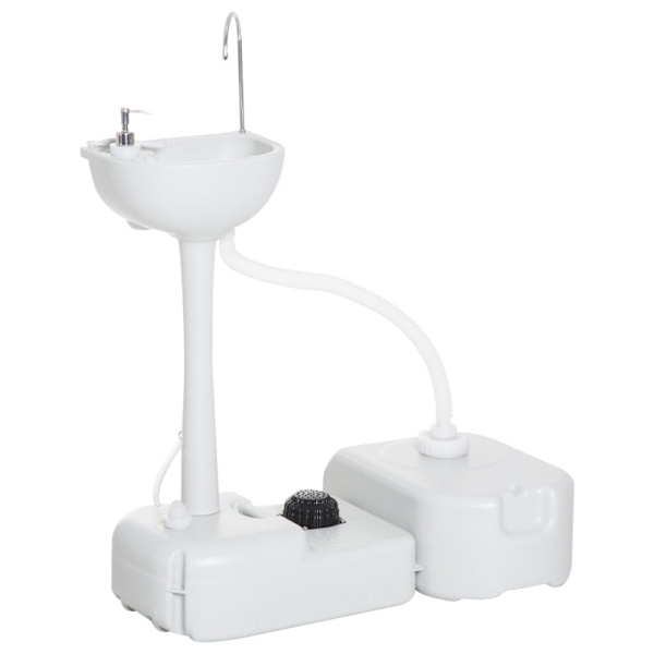 Rootz bærbar campingvask med opsamlingsbeholder - Sæbedispenser - 17L vandtank - Håndvask - Mobil - Lysegrå - 83cm x 50cm x 103cm