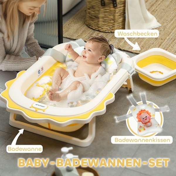 Rootz Foldbart babybadekar - Vask - NU -SLIP BOADTUB - Komfortabel badekude - 80,5 cm x 55 cm x 20 cm (gul)