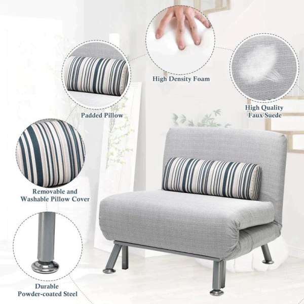 Rootz Justerbar soffa - Hopfällbar säng - Gästsäng - Bäddsoffa - Fällbar madrass - Grå - 75 X 70 X 75 Cm