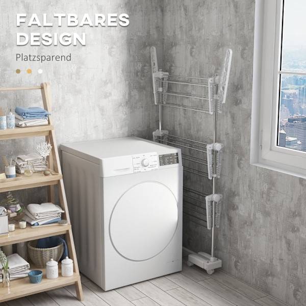 Rootz 3-lags foldbar mobil tøjlufter - Tørretumbler - Tørrestativ - Maksimal alsidighed - Pladsbesparende design - Nem mobilitet - 142L x 55W x 152H c