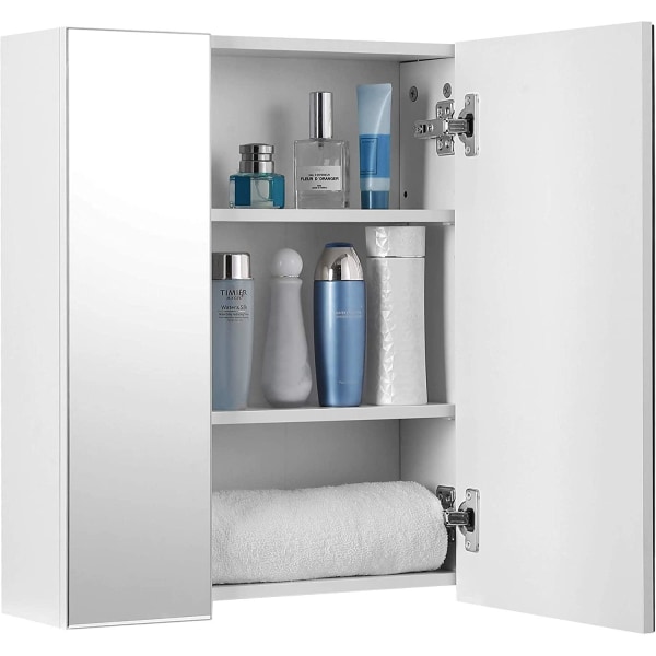 Rootz Spegelskåp - Badrumsskåp - Förvaringsskåp - Väggmonterad - 3 dörrar - Justerbara hyllor - Modernt - 60 x 15 x 55 cm