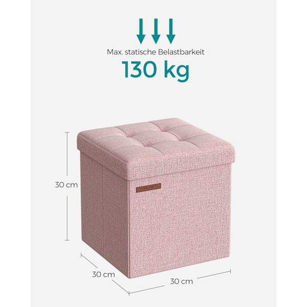 Rootz Pastelli Pink Istuinarkku - Säilytys ottomaani - Jalkarahi - Pellavajäljitelmä - MDF - Vaahtomuovi - 30cm x 30cm x 30cm - 1,6kg - 130kg Max kuor