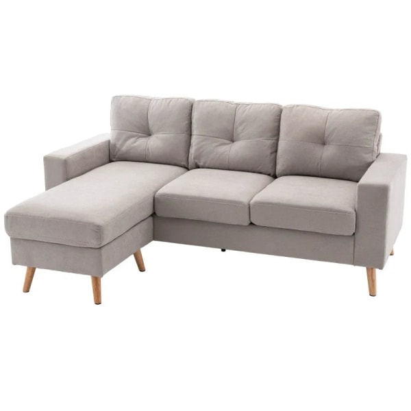 Rootz 3-personers hjørnesofa - Linnedlook - Vendbar chaiselong - Gummitræ - Lysegrå - 193x136x85 cm