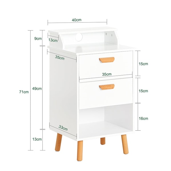 Rootz Sengebord - Natbord - Sidebord - Funktionelt med privatliv - Trådhul til opladning - Robuste bøgeben - 40 cm x 71 cm x 35 cm