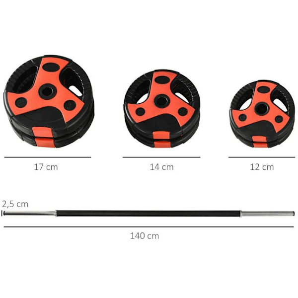 Rootz skivstångsset - 20 kg skivstångsset - 6 viktskivor - halkskydd - metall/plast/sand - svart/röd