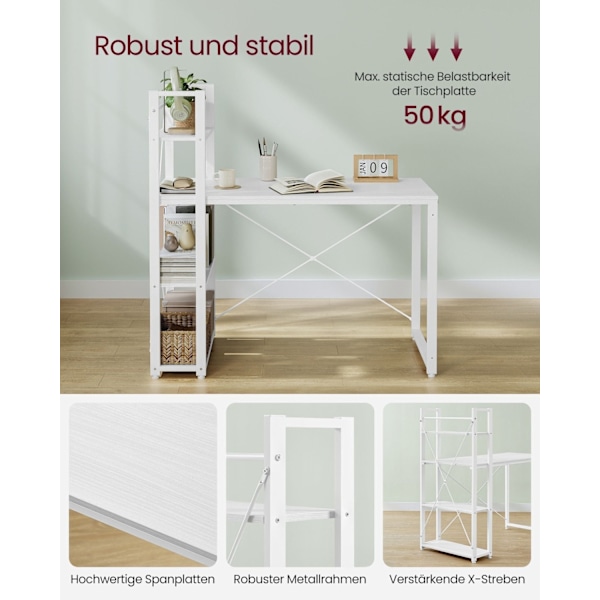 Rootz Maple White Desk - Skrivebord - Study Workstation - Spånplade stål - 56cm x 120cm x 120cm - 20kg - 50kg Max belastning