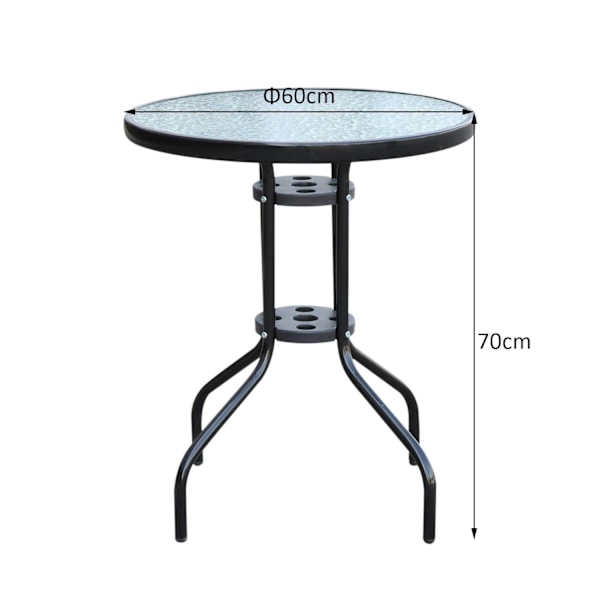 Nancy's Upland Tuintafel - Glazen Tafel - Bistrotafel - Balkontafel - Sort - Metaal - Veiligheidsglas - 60 x 70 cm