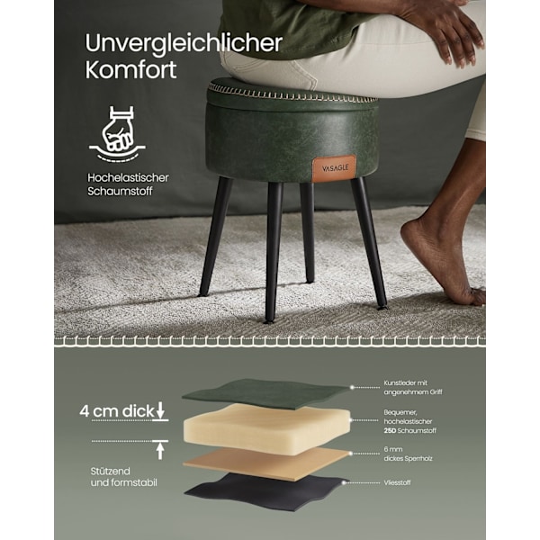Rootz Forest Green Steel Campingbänk - Förvaringsbänk - Uteservering - Högelastiskt skum - PU syntetiskt läder - Plywood - 38,2 cm x 44,4 cm - Ø 32 cm