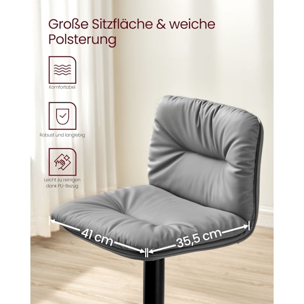 Rootz Grey 2-delads set barstolar - Bänkstolar - Köksö-sittplatser - PU-material - Metallram - Skumstoppning - Justerbar höjd - Kompakt design - Ergon