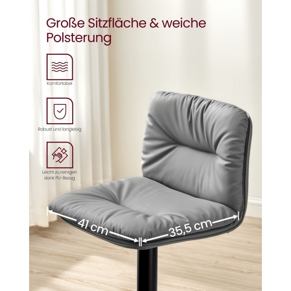 Rootz Grey 2-delt sæt barstole - Bordskamler - Køkkenø-sæder - PU-materiale - Metalramme - Skumpolstring - Justerbar højde - Kompakt design - Ergonomi
