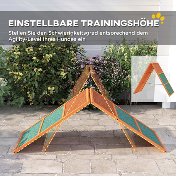 Rootz Agility Dog Ramp - Foldbar & Justerable Pet Ramp - Non -Slip Training Equipment - Fir Wood - 173 x 59 x 66 cm - Upp till 40 kg - Orange/Green