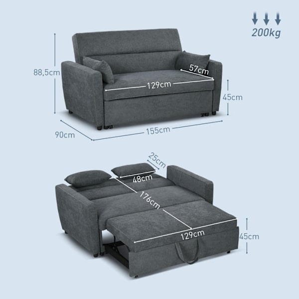 Rootz 2-i-1 sovesofa - Sofa - Gæsteseng - Ergonomisk design - 3 justerbart ryglæn - Højkvalitets polstring - 155 cm x 90 cm x 88,5 cm