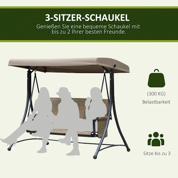 Rootz 3 -sits Swing Bench - Garden Swing - Patio Swing - Soltaket skydd - 196 cm x 128 cm x 172 cm