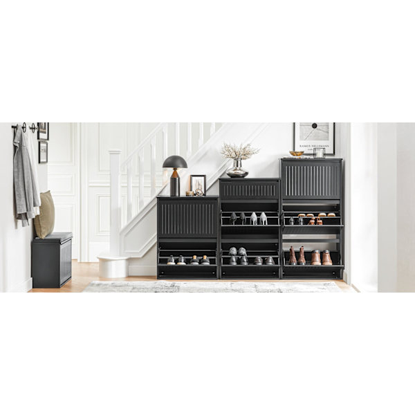 Rootz Shoe Tipper Cabinet - Skoställ - Skoförvaringsorganisator - Mångsidig förvaring - Enkel montering - Slitstarkt MDF-material - 61cm x 101cm x 26c