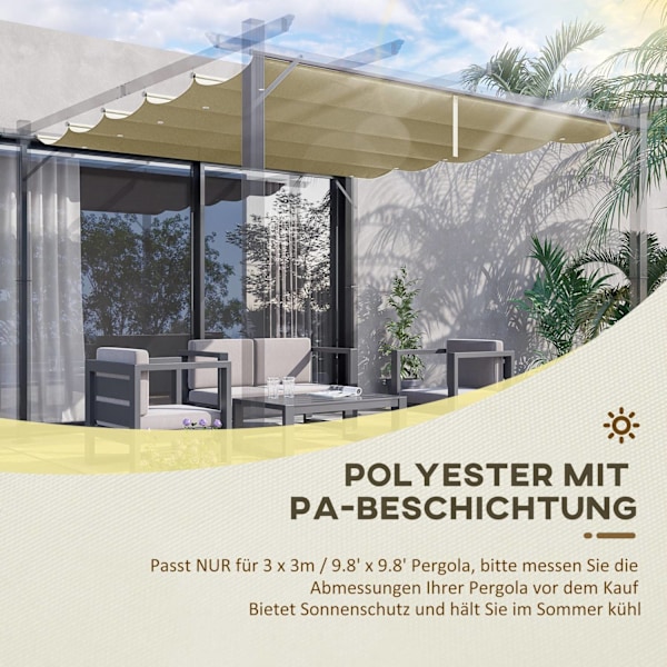 Rootz pergola ersättnings tak - tak - skugga täckning - regn dränering - 250L x 255w cm - brun polyester
